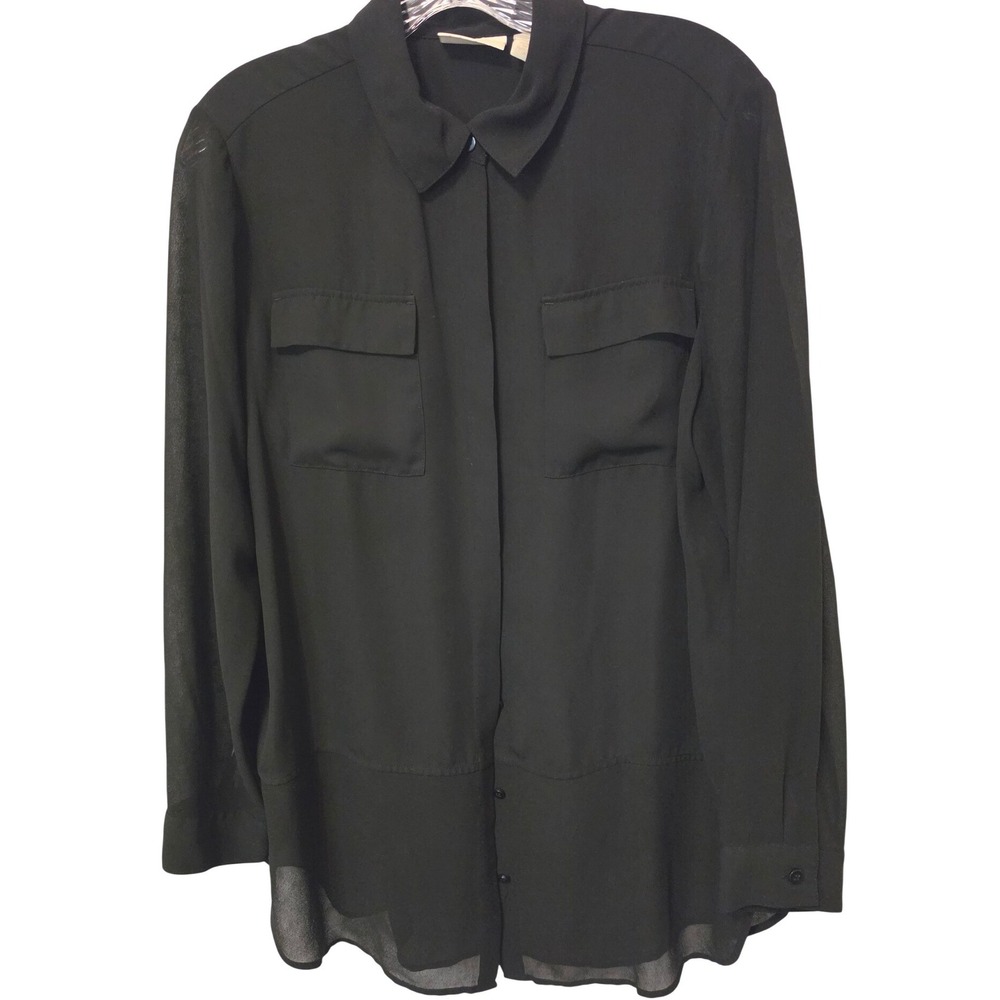 Chico's Black Semi Sheer Long Sleeve Button Down Shirt Size 1 M